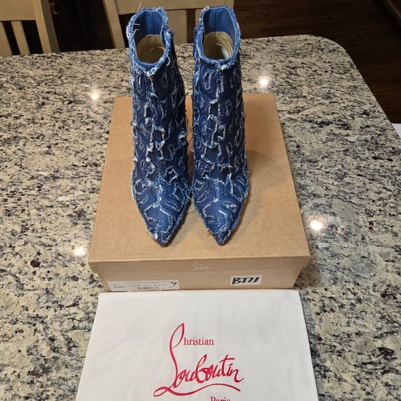 NEW Christian Louboutin So Kate Booty Toile Denim Brode 100mm Size 37 - Picture 2 of 12